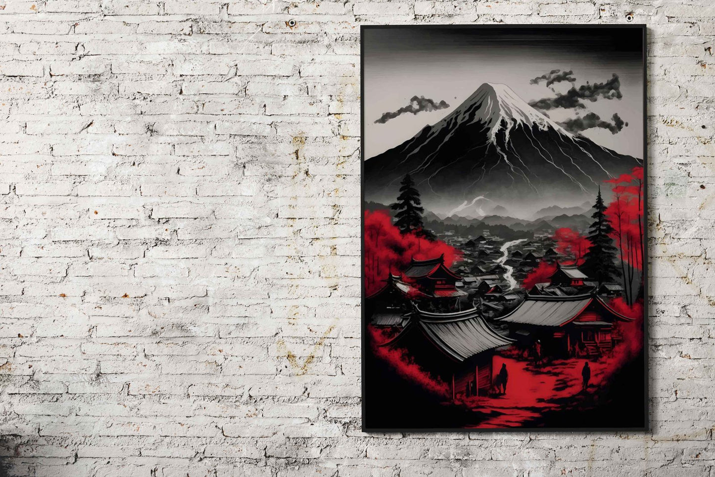 Red Japan Fuji Asian Style Poster | Tranquil Unframed Wall Art Print of Mount Fuji | Elegant Home & Office Decor | Multiple Sizes Available