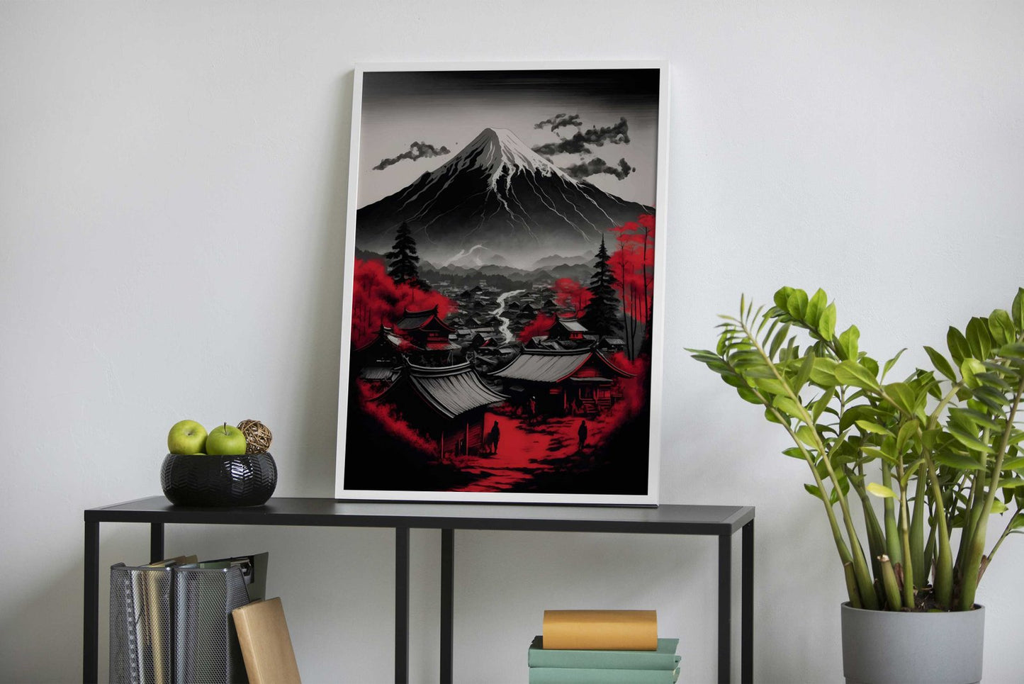 Red Japan Fuji Asian Style Poster | Tranquil Unframed Wall Art Print of Mount Fuji | Elegant Home & Office Decor | Multiple Sizes Available