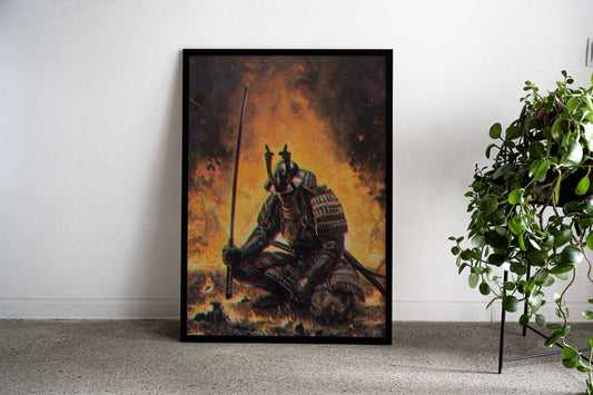 Retro Fire Samurai Asian Style Poster | Wall Art for Home & Office | High-Quality Print - High-Quality Visual Display