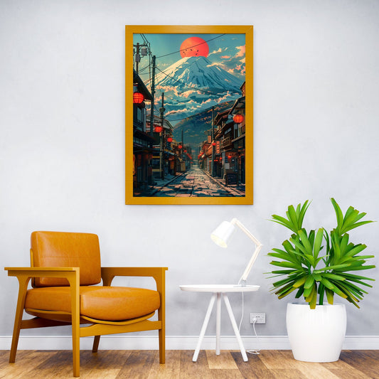 Retro Mount Fuji City Asian Style Poster | Wall Art for Home & Office | High-Quality Print - High-Quality Visual Display