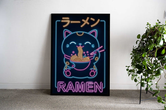 Retro Neko Ramen Sign Asian Style Poster | Wall Art for Home & Office | High-Quality Print - High-Quality Visual Display