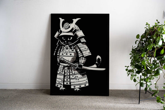 Retro Samurai Cat Anime Asian Style Poster | Wall Art for Home & Office | High-Quality Print - High-Quality Visual Display