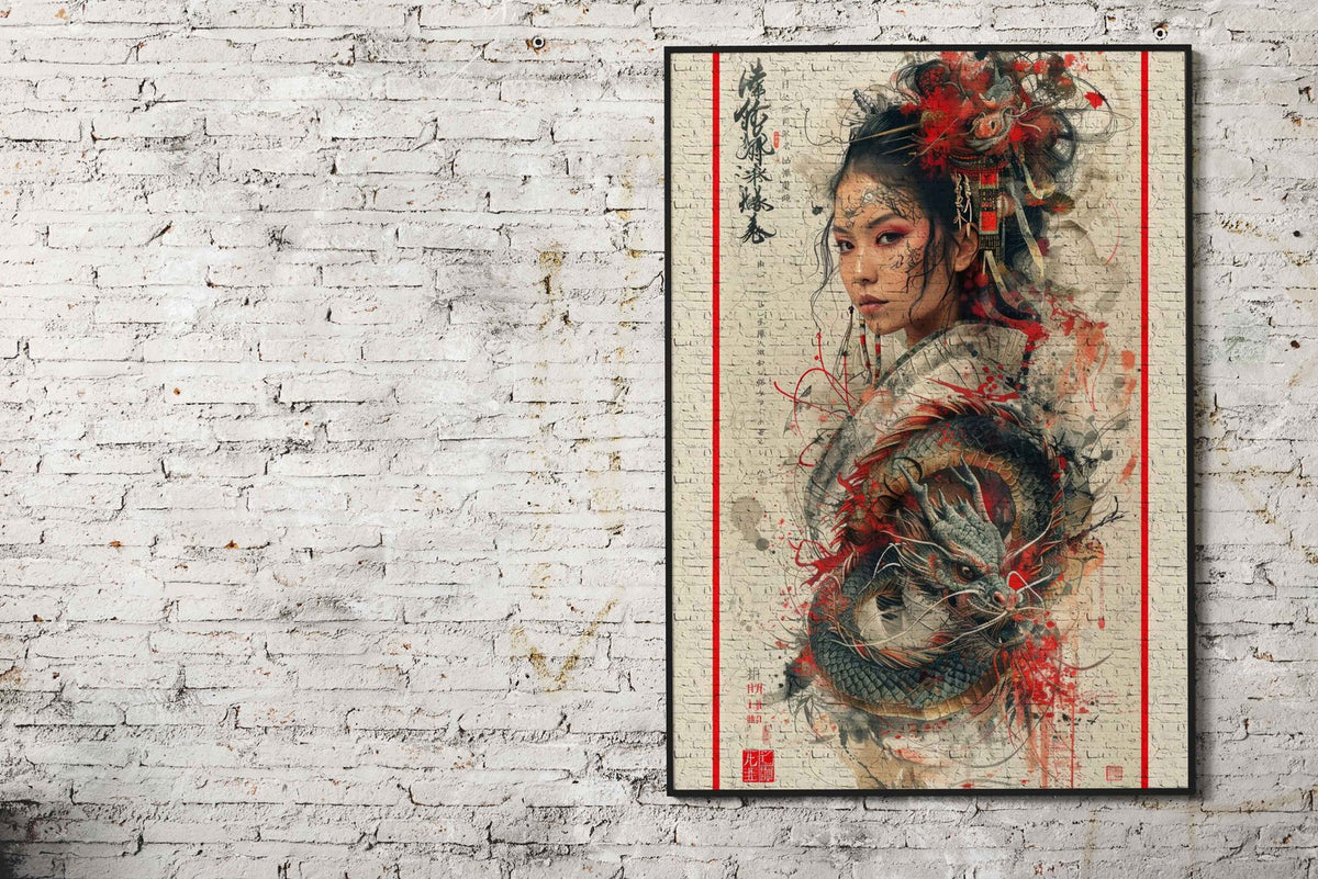 Retro geisha dragon Asian Style Poster | Wall Art for Home & Office | High-Quality Print - High-Quality Visual Display