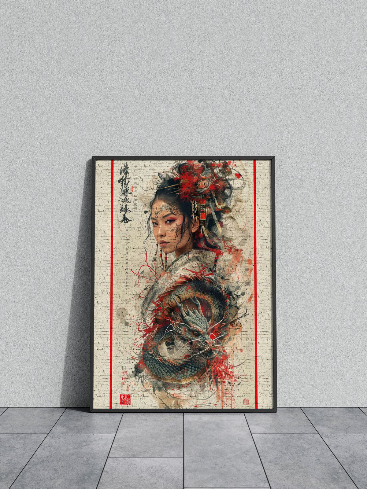 Retro geisha dragon Asian Style Poster | Wall Art for Home & Office | High-Quality Print - High-Quality Visual Display