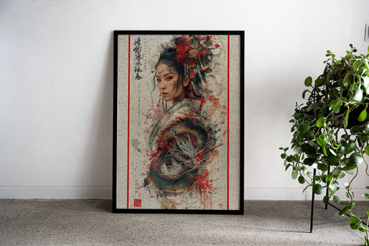 Retro geisha dragon Asian Style Poster | Wall Art for Home & Office | High-Quality Print - High-Quality Visual Display