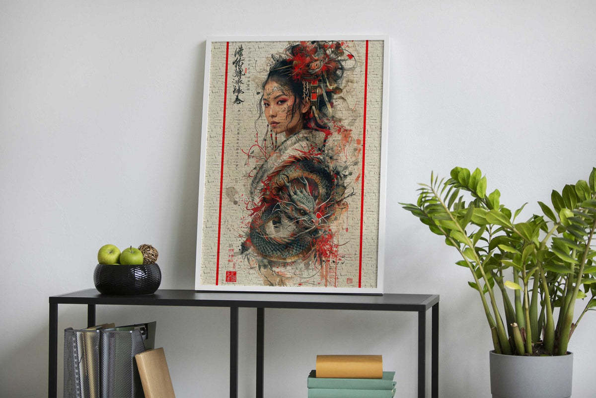 Retro geisha dragon Asian Style Poster | Wall Art for Home & Office | High-Quality Print - High-Quality Visual Display