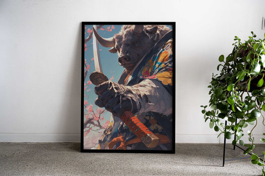 Samurai Bison Asian Style Poster | Wall Art for Home & Office | High-Quality Print - High-Quality Visual Display