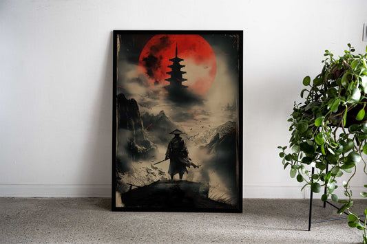 Samurai Blood Moon Vigil Asian Style Poster | Wall Art for Home & Office | High-Quality Print - High-Quality Visual Display