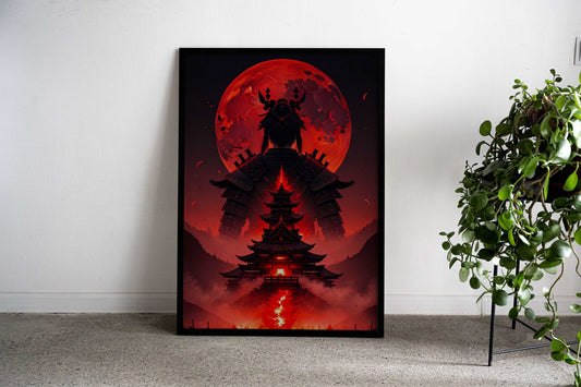 Samurai Burning Castle Asian Style Poster | Wall Art for Home & Office | High-Quality Print - High-Quality Visual Display