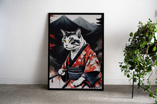 Samurai Cat Animal Asian Style Poster | Wall Art for Home & Office | High-Quality Print - High-Quality Visual Display
