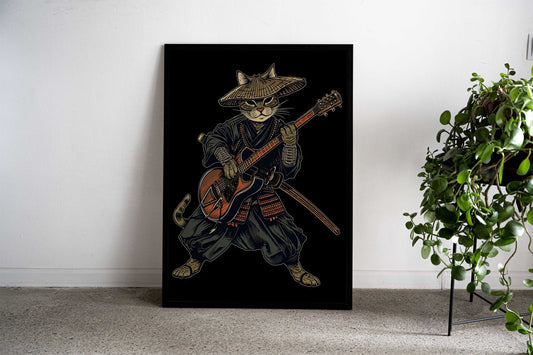 Samurai Cat Guitar Asian Style Poster | Wall Art for Home & Office | High-Quality Print - High-Quality Visual Display