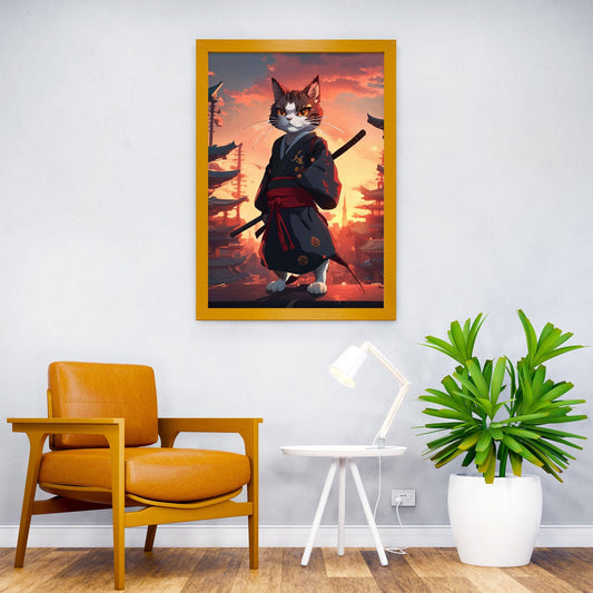 Samurai Cat Japan Sunset Asian Style Poster | Wall Art for Home & Office | High-Quality Print - High-Quality Visual Display
