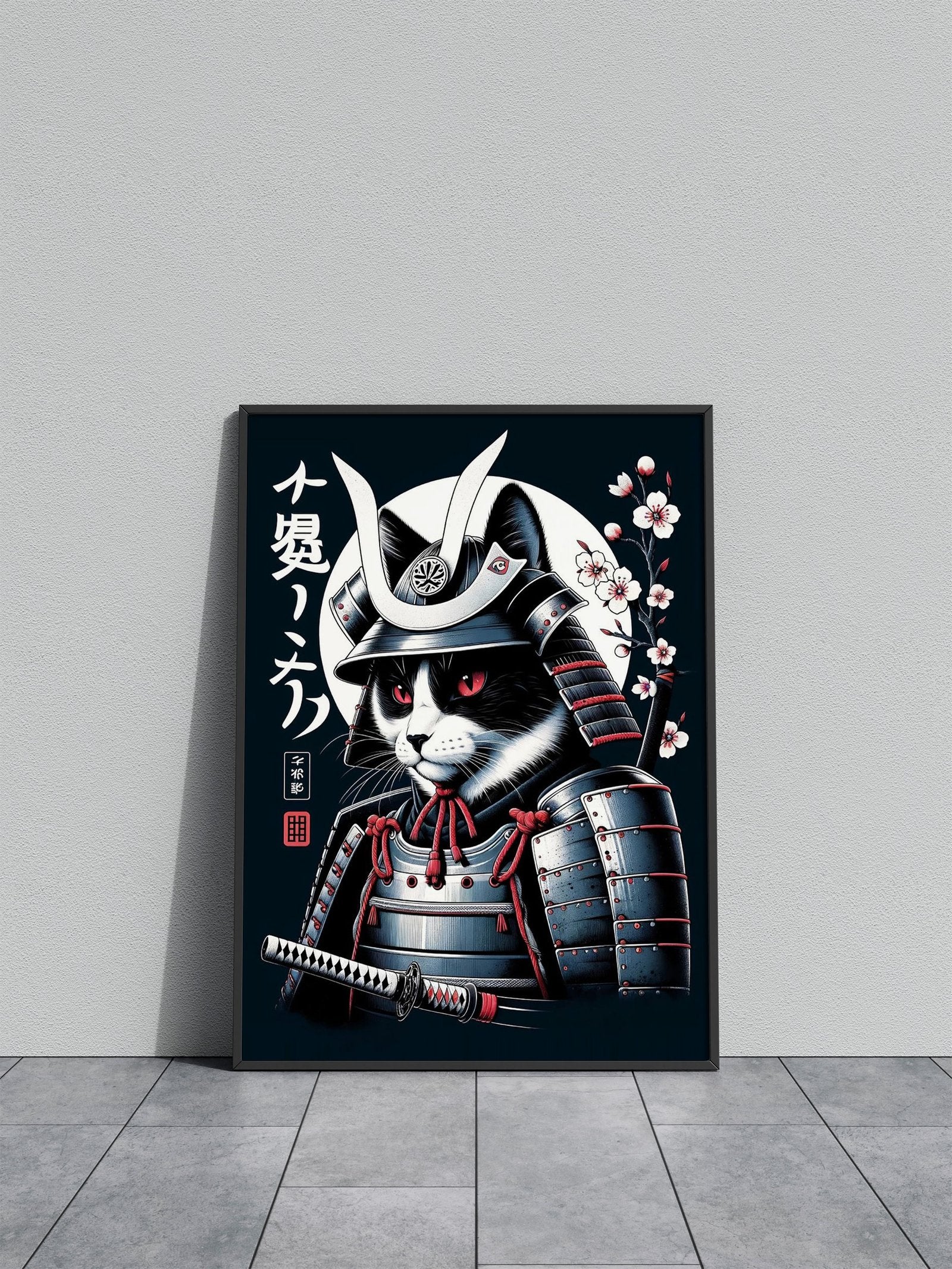 Samurai Cat Retro Poster Asian Style Poster | Wall Art for Home & Office | High-Quality Print - High-Quality Visual Display
