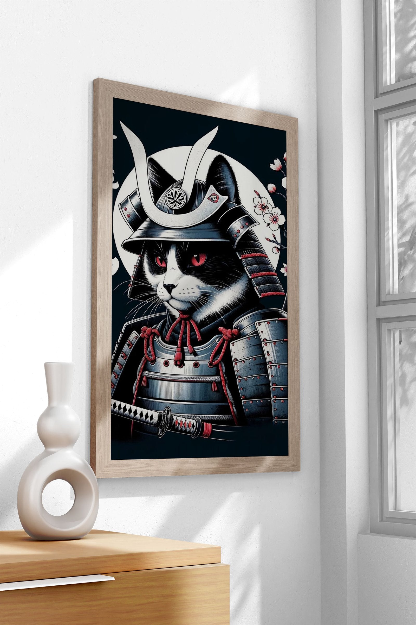 Samurai Cat Retro Poster Asian Style Poster | Wall Art for Home & Office | High-Quality Print - High-Quality Visual Display