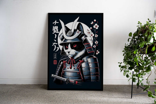 Samurai Cat Retro Poster Asian Style Poster | Wall Art for Home & Office | High-Quality Print - High-Quality Visual Display