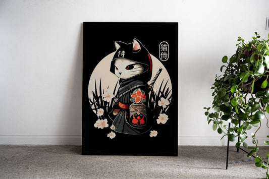Samurai Cat Tattoo Kawaii Asian Style Poster | Wall Art for Home & Office | High-Quality Print - High-Quality Visual Display