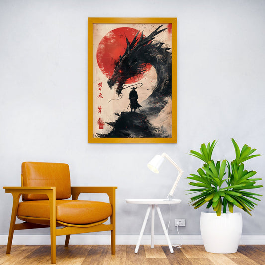 Samurai Dragon Red Sun Asian Style Poster | Wall Art for Home & Office | High-Quality Print - High-Quality Visual Display