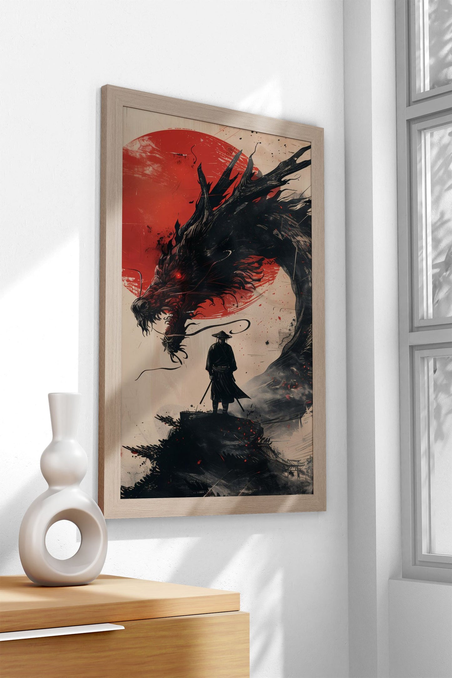 Samurai Dragon Red Sun Asian Style Poster | Wall Art for Home & Office | High-Quality Print - High-Quality Visual Display