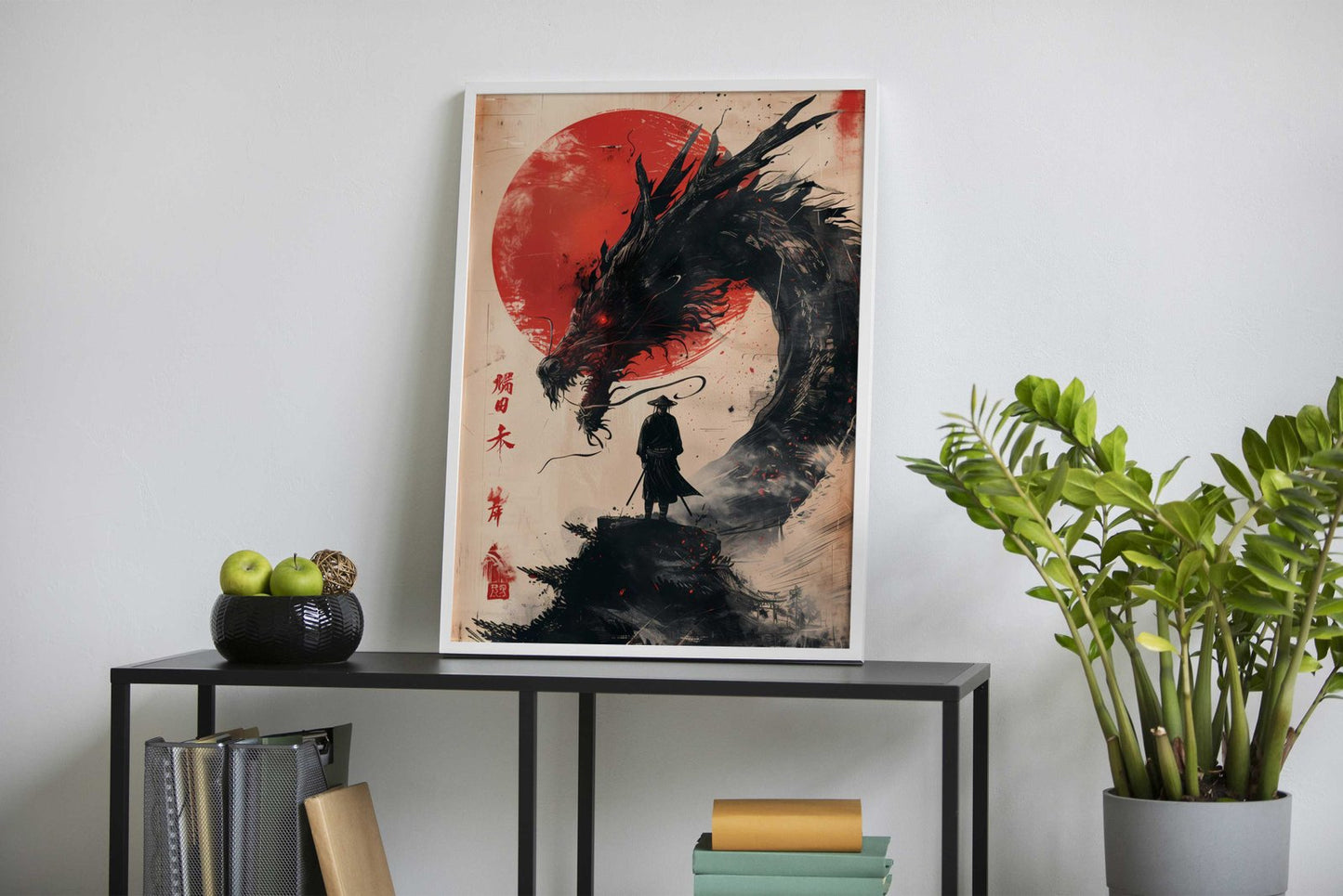 Samurai Dragon Red Sun Asian Style Poster | Wall Art for Home & Office | High-Quality Print - High-Quality Visual Display