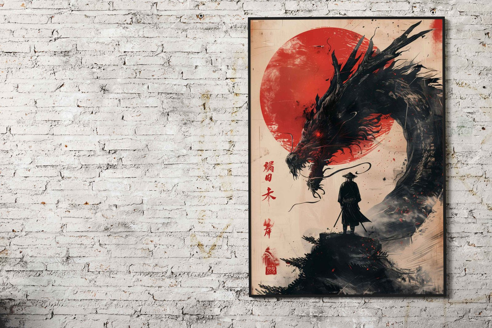 Samurai Dragon Red Sun Asian Style Poster | Wall Art for Home & Office | High-Quality Print - High-Quality Visual Display