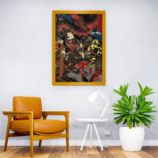 Samurai Fighting Snake Asian Style Poster | Wall Art for Home & Office | High-Quality Print - High-Quality Visual Display