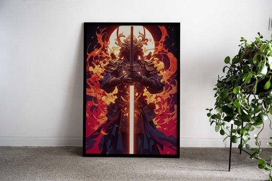 Samurai Flaming Sword Japan Asian Style Poster | Wall Art for Home & Office | High-Quality Print - High-Quality Visual Display