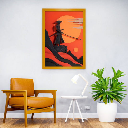 Samurai Flat Paper Craft Asian Style Poster | Wall Art for Home & Office | High-Quality Print - High-Quality Visual Display