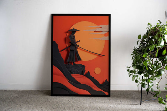 Samurai Flat Paper Craft Asian Style Poster | Wall Art for Home & Office | High-Quality Print - High-Quality Visual Display