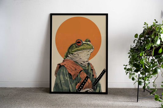 Samurai Frog over Sunset Asian Style Poster | Wall Art for Home & Office | High-Quality Print - High-Quality Visual Display