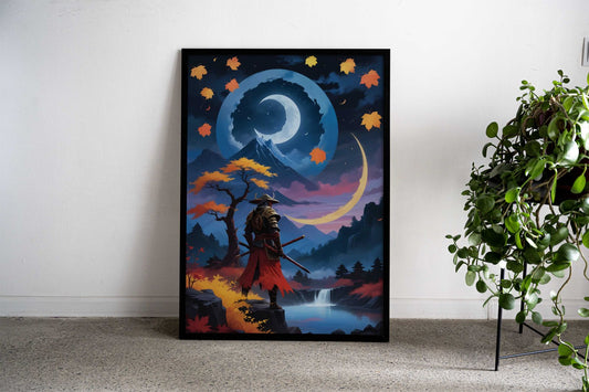 Samurai Japanese Moonlight Asian Style Poster | Wall Art for Home & Office | High-Quality Print - High-Quality Visual Display