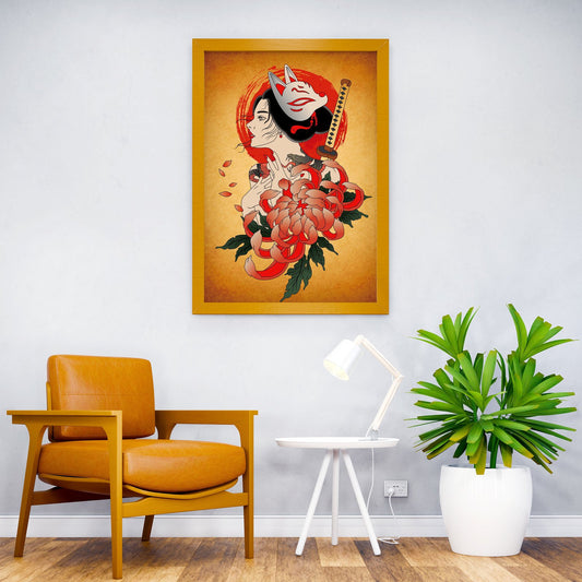 Samurai Kitsune Girl Asian Style Poster | Wall Art for Home & Office | High-Quality Print - High-Quality Visual Display