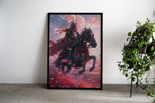 Samurai Knight in Blossoms Asian Style Poster | Wall Art for Home & Office | High-Quality Print - High-Quality Visual Display