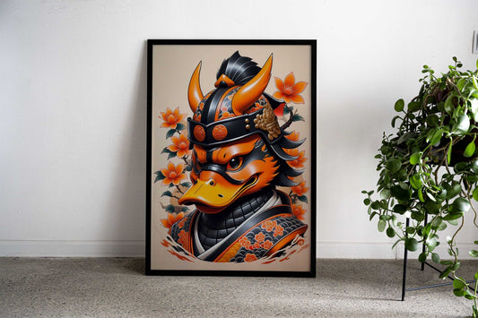 Samurai Mask Duck Asian Style Poster | Wall Art for Home & Office | High-Quality Print - High-Quality Visual Display