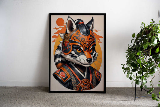 Samurai Mask Raccoon Asian Style Poster | Wall Art for Home & Office | High-Quality Print - High-Quality Visual Display