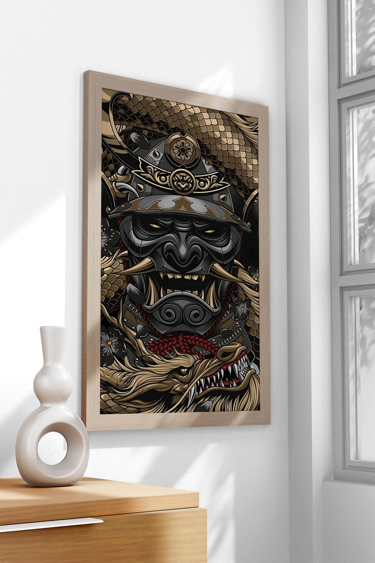Samurai Mask and Dragon Asian Style Poster | Wall Art for Home & Office | High-Quality Print - High-Quality Visual Display