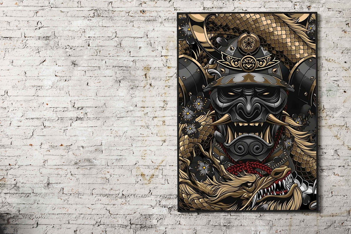 Samurai Mask and Dragon Asian Style Poster | Wall Art for Home & Office | High-Quality Print - High-Quality Visual Display