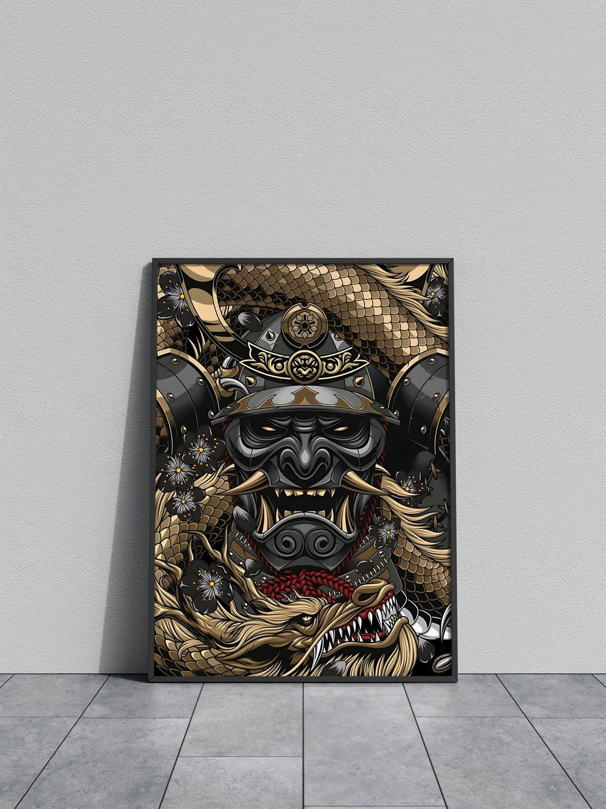 Samurai Mask and Dragon Asian Style Poster | Wall Art for Home & Office | High-Quality Print - High-Quality Visual Display