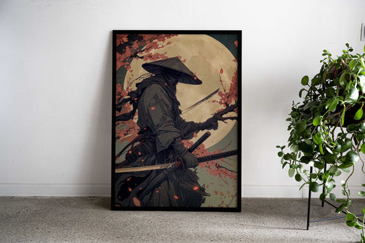 Samurai Moon Japan Asian Style Poster | Wall Art for Home & Office | High-Quality Print - High-Quality Visual Display