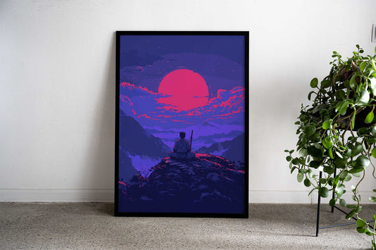 Samurai Pink Retro Asian Style Poster | Wall Art for Home & Office | High-Quality Print - High-Quality Visual Display