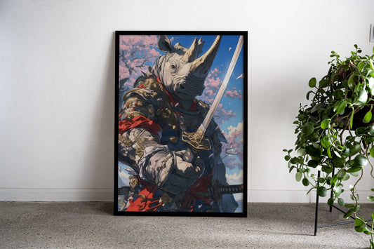 Samurai Rhino Asian Style Poster | Wall Art for Home & Office | High-Quality Print - High-Quality Visual Display