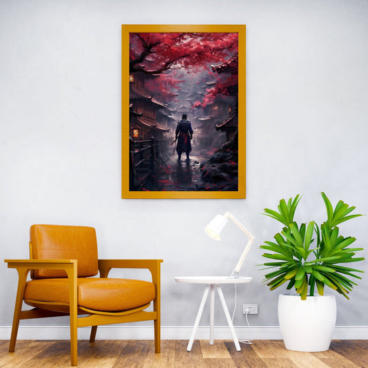 Samurai Sakura Village Asian Style Poster | Wall Art for Home & Office | High-Quality Print - High-Quality Visual Display