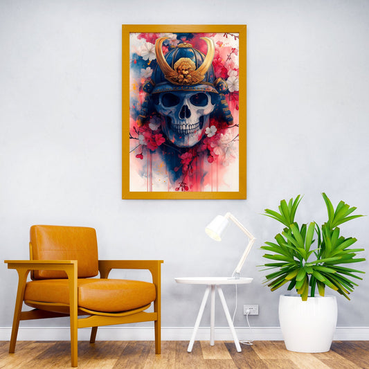 Samurai Skull with Cherry Blossoms Asian Style Poster | Wall Art for Home & Office | High-Quality Print - High-Quality Visual Display
