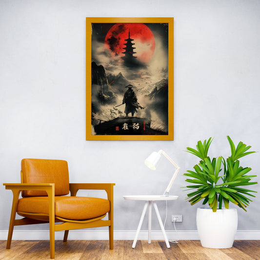Samurai Solitude red moon Asian Style Poster | Wall Art for Home & Office | High-Quality Print - High-Quality Visual Display