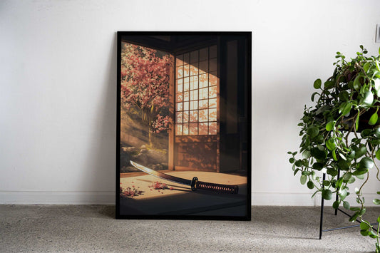 Samurai Sword in Japanese Garden Asian Style Poster | Wall Art for Home & Office | High-Quality Print - High-Quality Visual Display