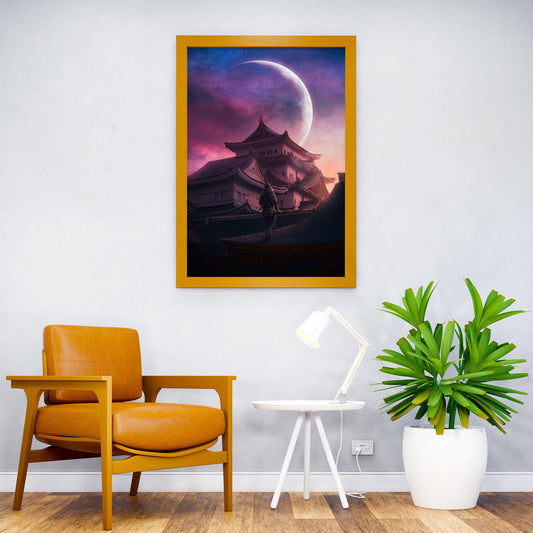 Samurai Under Crescent Moon Asian Style Poster | Wall Art for Home & Office | High-Quality Print - High-Quality Visual Display