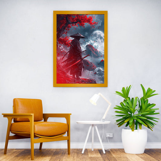 Samurai Under Crimson Moon Asian Style Poster | Wall Art for Home & Office | High-Quality Print - High-Quality Visual Display