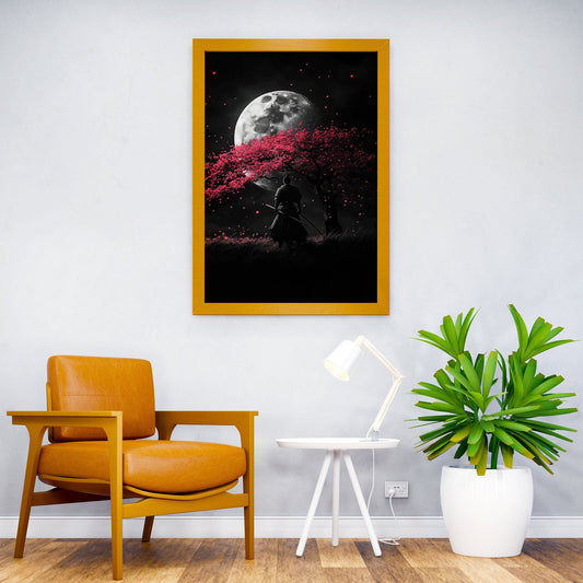 Samurai Under Full Moon Asian Style Poster | Wall Art for Home & Office | High-Quality Print - High-Quality Visual Display