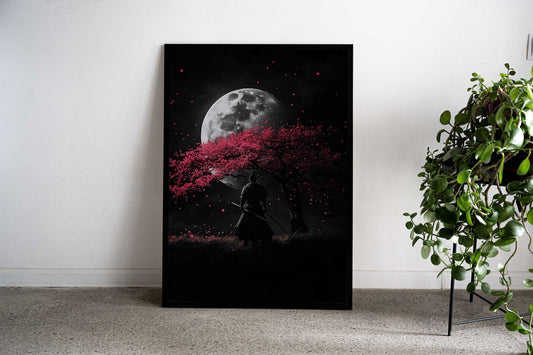 Samurai Under Full Moon Asian Style Poster | Wall Art for Home & Office | High-Quality Print - High-Quality Visual Display