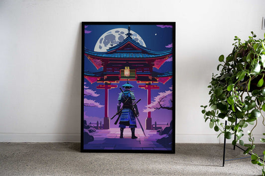 Samurai Under Moonlight Asian Style Poster | Wall Art for Home & Office | High-Quality Print - High-Quality Visual Display