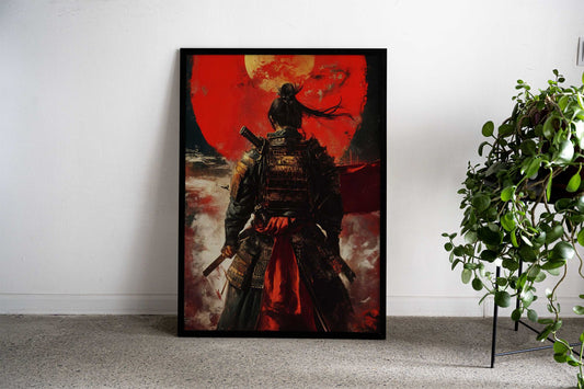 Samurai Under Red Moon Asian Style Poster | Wall Art for Home & Office | High-Quality Print - High-Quality Visual Display